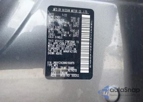 2022 Nissan Armada Sv 2Wd from USA, damaged, VIN JN8AY2AC6N9160876